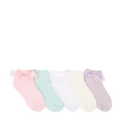 Lacy Bow Ribbed Quarter Socks 5 Pack - Little Kid - Pastel Multicolor