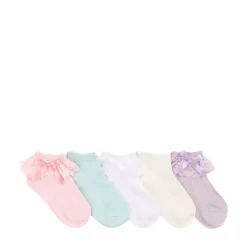 Lacy Bow Ribbed Quarter Socks 5 Pack - Toddler - Pastel Multicolor