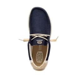 Mens HEYDUDE Wally Break Stitch Casual Shoe - Navy / Safari / White