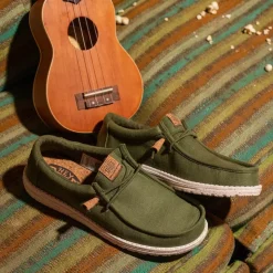 Mens HEYDUDE Wally Hemp Slip-On Casual Shoe - Army Green