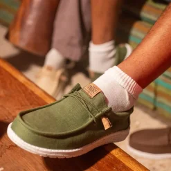Mens HEYDUDE Wally Hemp Slip-On Casual Shoe - Army Green
