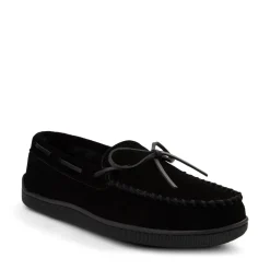 Mens Minnetonka Pile Lined Hardsole Slipper - Black