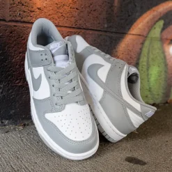 Nike Dunk Low Athletic Shoe - Big Kid - White / White / Light Smoke Grey