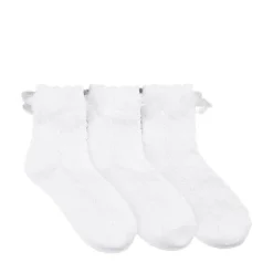 Ruffle Top Heart Quarter Socks 3 Pack - LIttle Kid - White