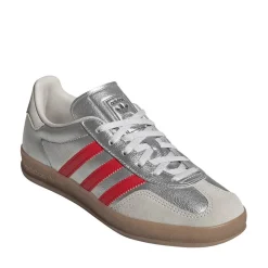 Womens adidas Gazelle Indoor Athletic Shoe - Silver Metallic / Better Scarlet / Grey One