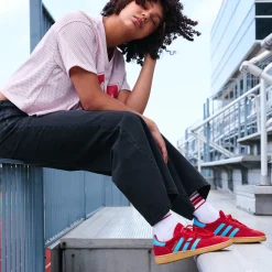 Womens adidas Handball Spezial Athletic Shoe - Better Scarlet / Lucid Aquamarine / Gold Metallic