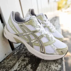 Womens ASICS Gel-1130 Athletic Shoe - White / Dried Leaf Green