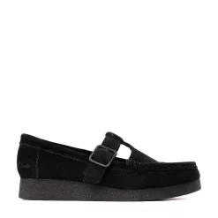 Womens Clarks Wallabee Evo T-Bar Mocassin - Black