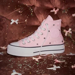 Womens Converse Chuck Taylor All Star Lift Dressed Up Bows & Studs High-Top Sneaker - Pink Frosting
