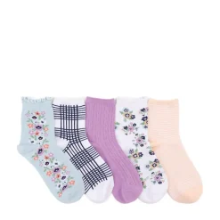 Womens Ditsy Floral Lettuce Welt Quarter Socks 5 Pack - Multicolor