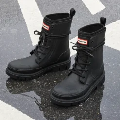 Womens Hunter Diana Lace-Up Rain Boot - Black