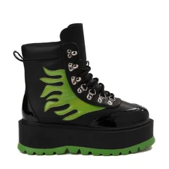 Womens KOI Footwear Cha Cha Cha Platform Flame Boot - Black / Green