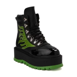 Womens KOI Footwear Cha Cha Cha Platform Flame Boot - Black / Green