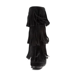 Womens Minnetonka 3-Layer Fringe Boot - Black