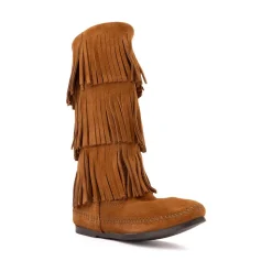 Womens Minnetonka 3-Layer Fringe Boot - Brown