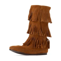 Womens Minnetonka 3-Layer Fringe Boot - Brown