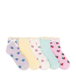 Womens Mixed Fruit Waffle Lace Quarter Socks 5 Pack - Multicolor
