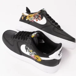 Womens Nike Air Force 1 '07 Premium Flowers Athletic Shoe - Black / Metallic Gold / White / White