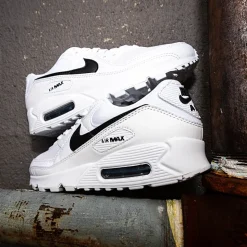 Womens Nike Air Max 90 Athletic Shoe - White / White / Black