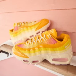 Womens Nike Air Max 95 Big Bubble Athletic Shoe - University Gold / Coconut Milk / Pink Foam