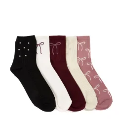 Womens Pearls And Bows Quarter Socks 5 Pack - Multicolor