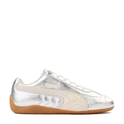 Womens PUMA Speedcat Metallic Athletic Shoe - Silver / Alpine Snow / Gum