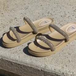 Womens Rocket Dog Sparkle Slide Sandal - Camel