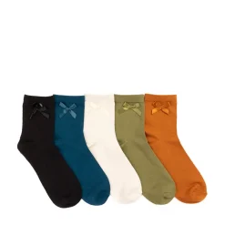 Womens Solid Bow Quarter Socks 5 Pack - Multicolor