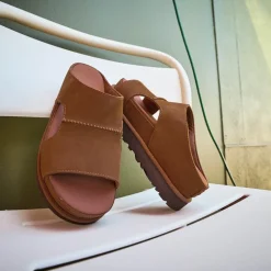 Womens UGG® Goldenstar Hi Cutout Slide - Dark Chestnut